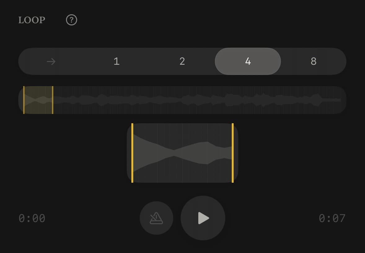 Loop editor with bar selection, BPM control, and waveform visualization