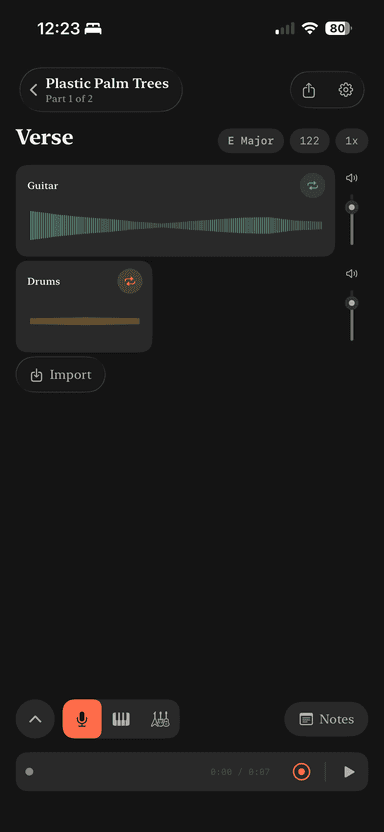 Part editor with layers and transport controls